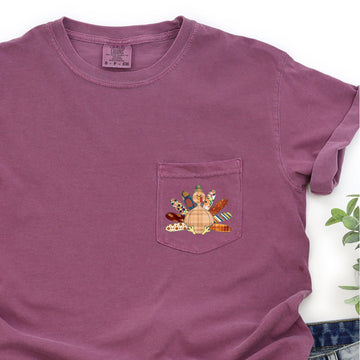 Thanksgiving Turkey, Colorful, Plaid, Pocket Tee Comfort Colors T-Shirt