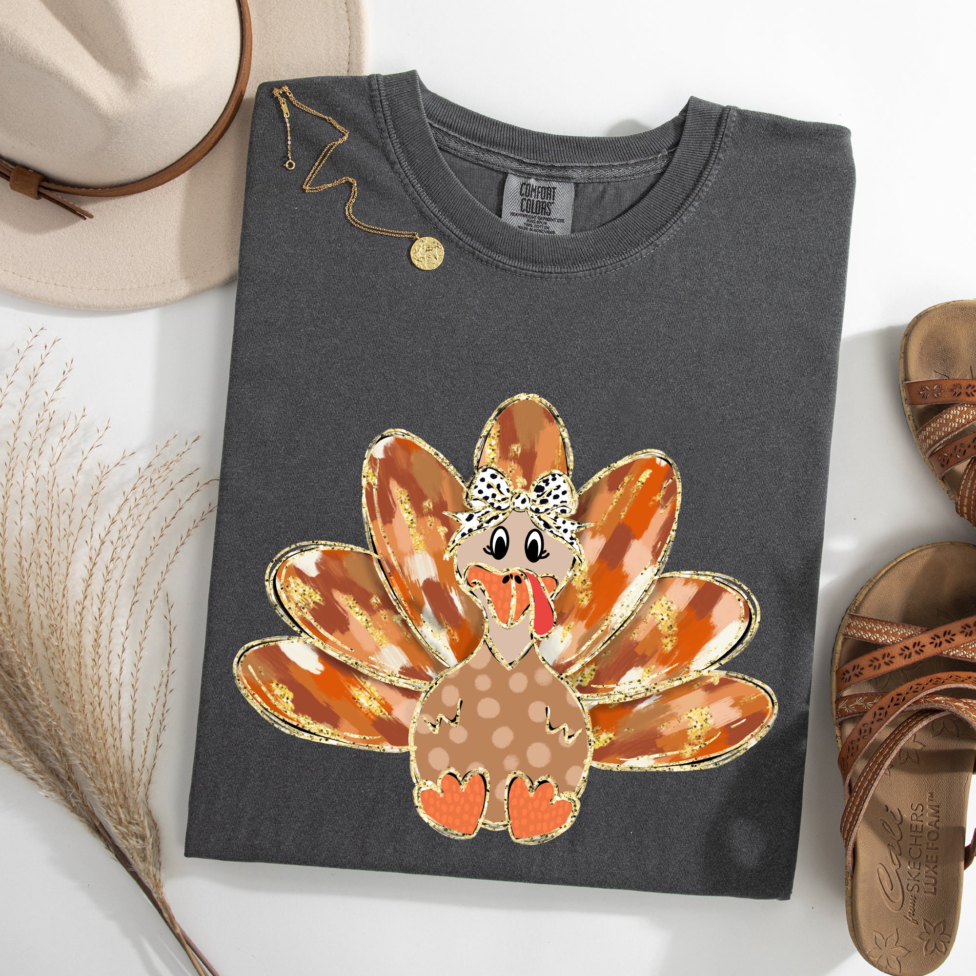 Thanksgiving Turkey, Orange, Cute, Painted, Autumn, Fall Tshirt Comfort Colors T-Shirt