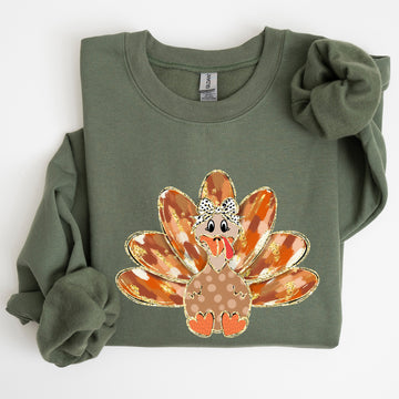 Thanksgiving Turkey, Orange, Cute, Painted, Autumn, Fall Sweatshirt
