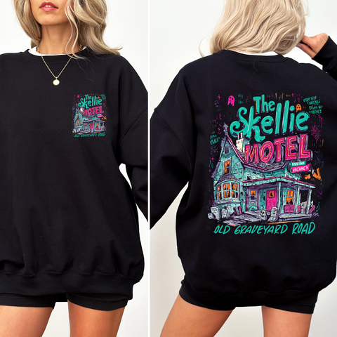 The Skellie Motel, Halloween, Front and Back, Spooky, Witches, Cute Sweatshirt