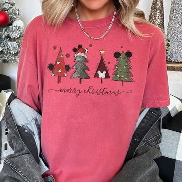 Theme Park Christmas, Ears, Merry Christmas Trees, Mouse, Comfort Colors Tshirt