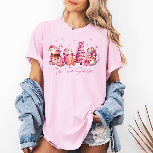 Tis The Season, Coffee Drinks, Pastel, Christmas, Pink, Snow Tshirt