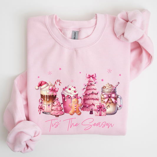 Tis The Season, Coffee Drinks, Pastel, Christmas, Pink, Snow Sweatshirt