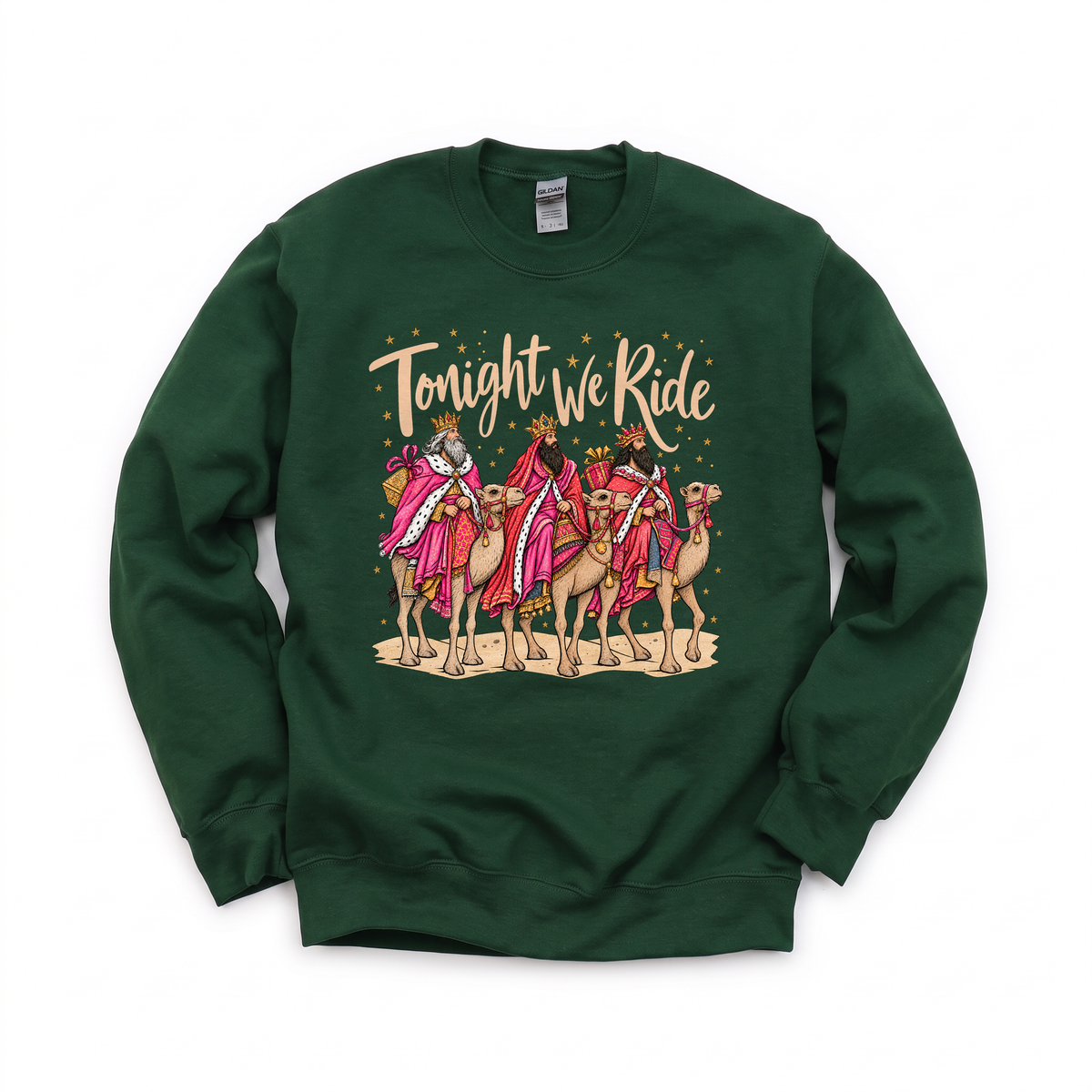Tonight We Ride graphic on Gildan 18000 in Forest Green