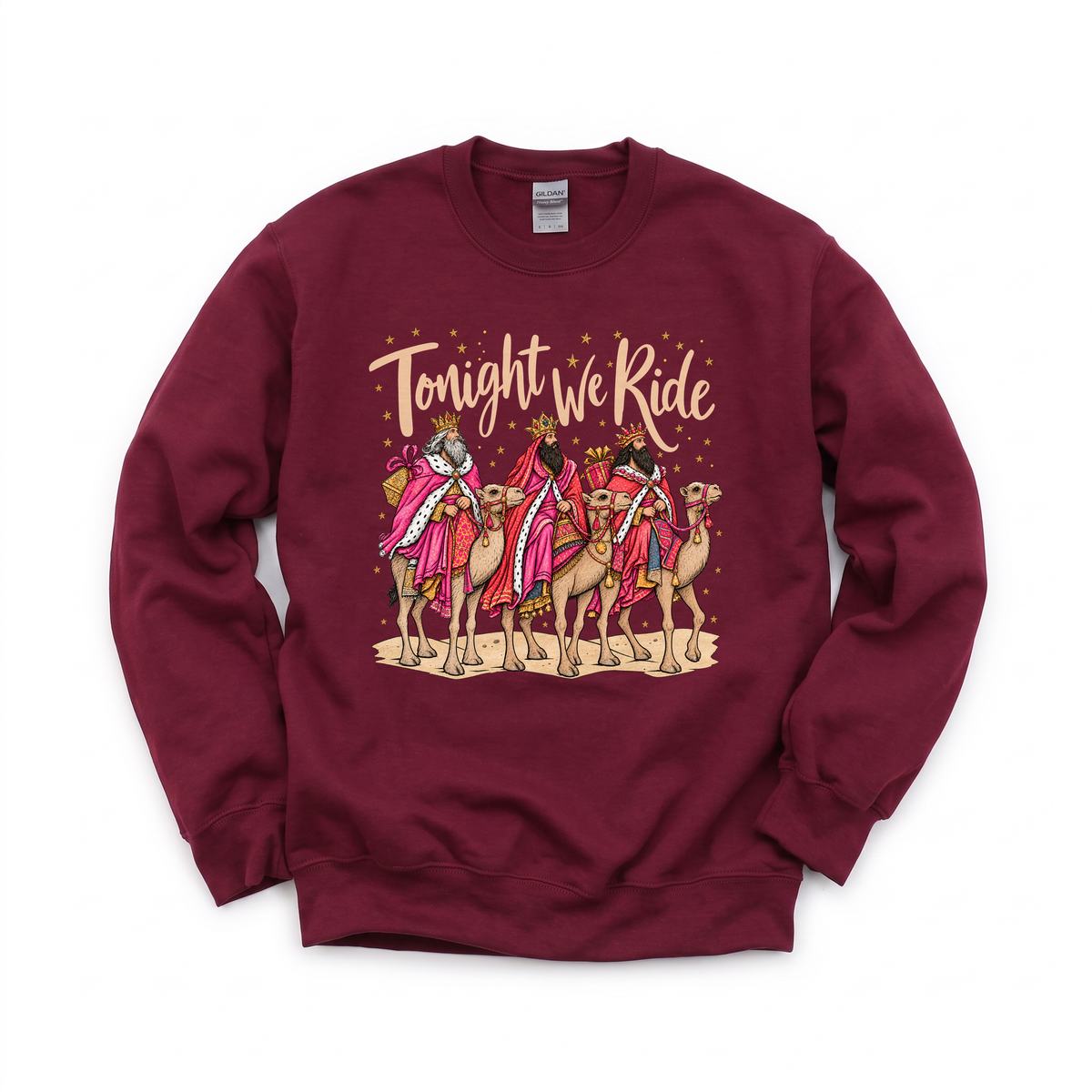 Tonight We Ride graphic on Gildan 18000 in Maroon