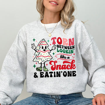 Torn Between Looking Like A Snack And Eating One, Christmas Cakes, Santa, Winter, Xmas Sweatshirt