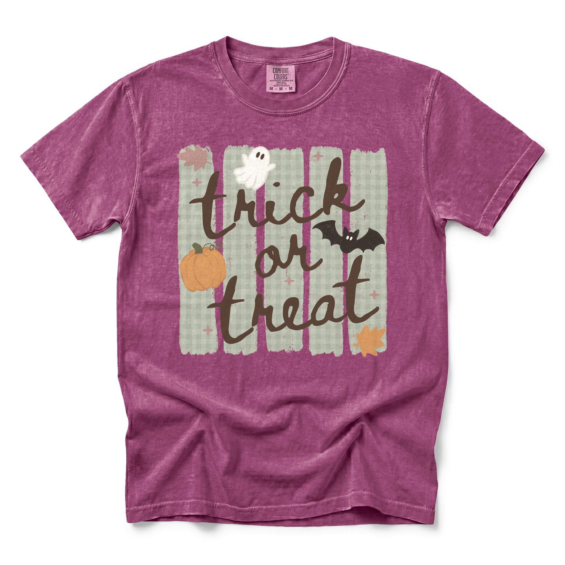 Trick or Treat graphic on Comfort Colors 1717 in Berry