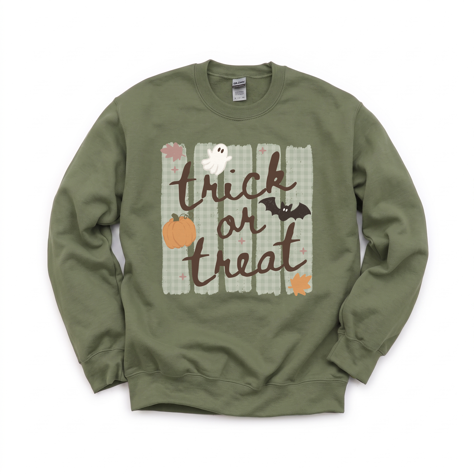Trick or Treat graphic on Gildan 18000 in Military Green