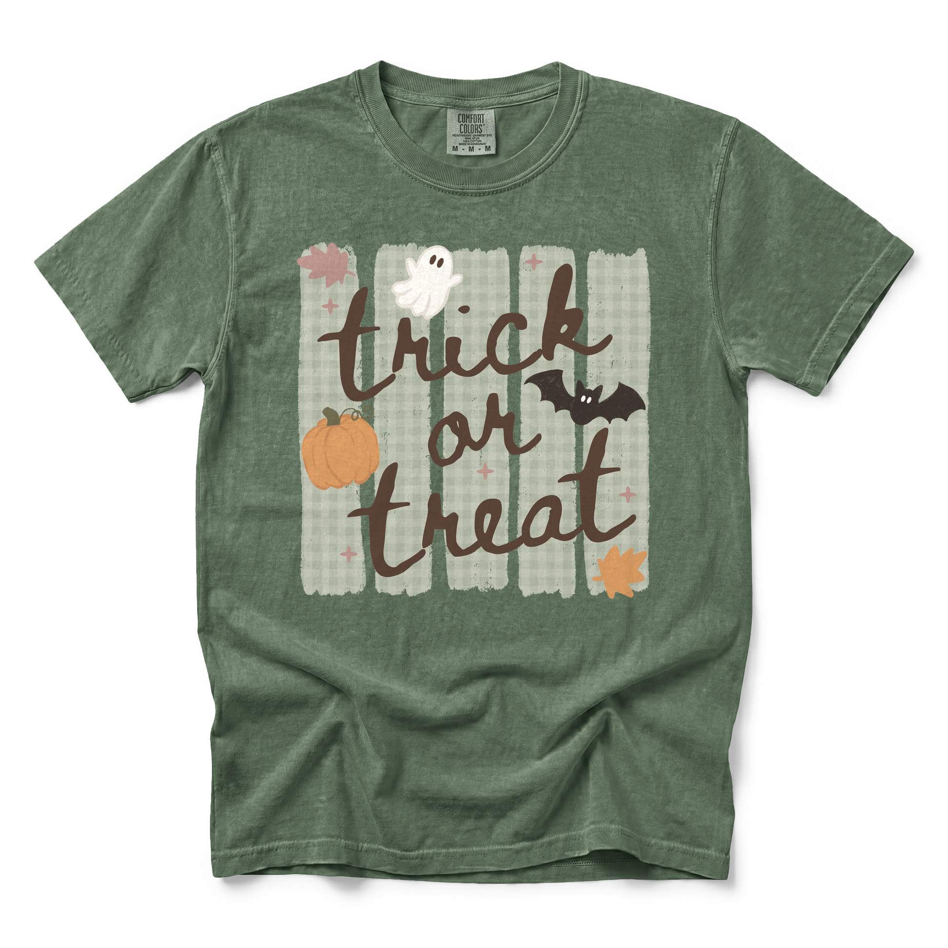 Trick or Treat graphic on Comfort Colors 1717 in Moss