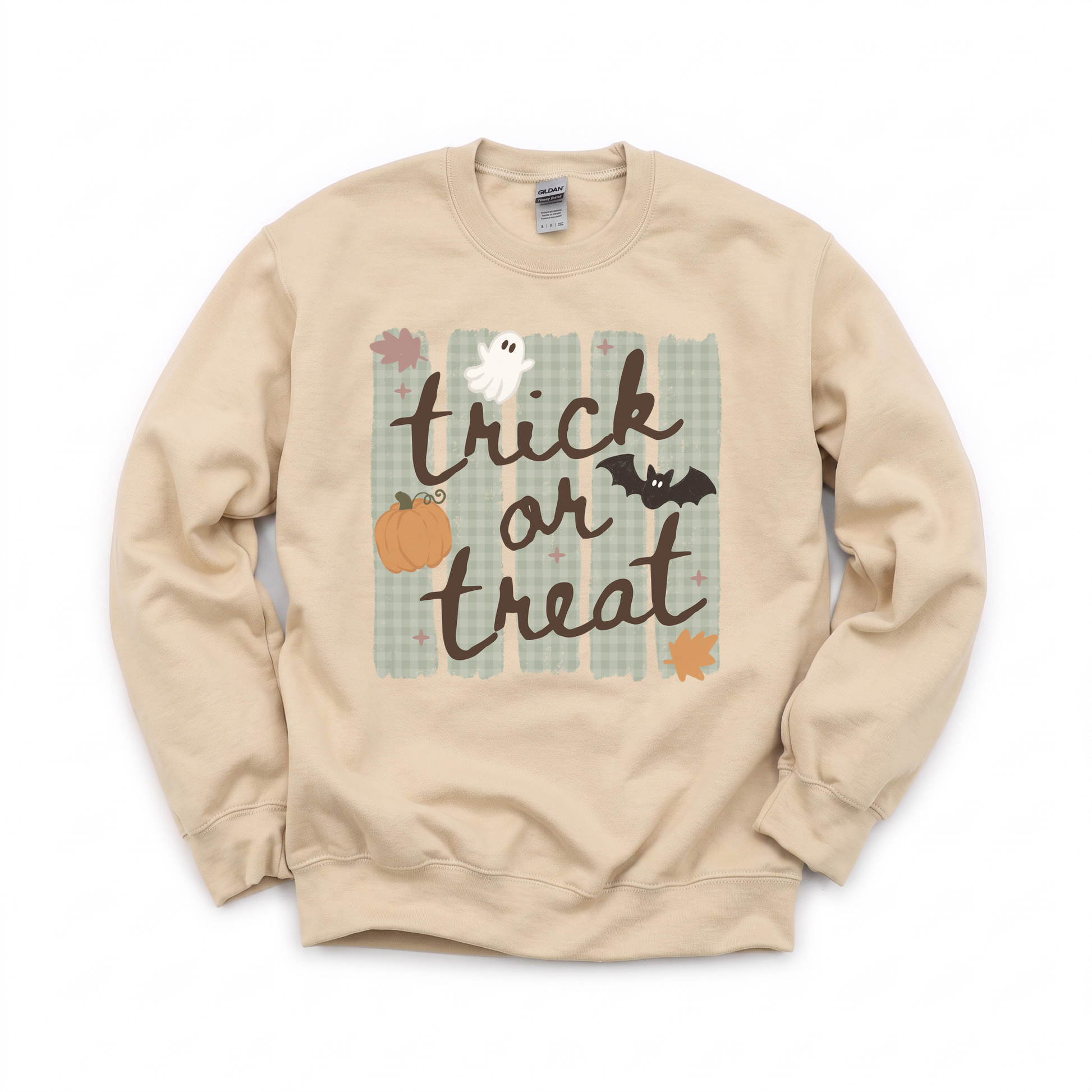 Trick or Treat graphic on Gildan 18000 in Sand