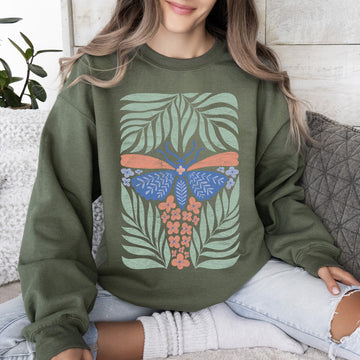 Tropical Butterfly and Palm Design, Boho Print Sweatshirt