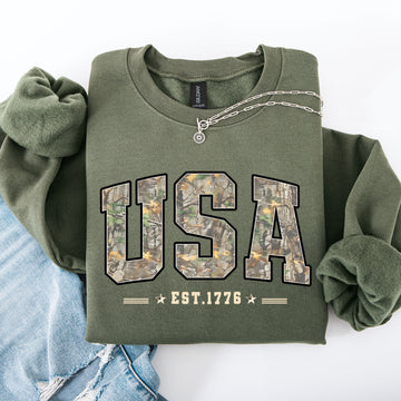 USA Camouflage, America, Patriotic, 1776, Stars, Stripes, Flag Sweatshirt