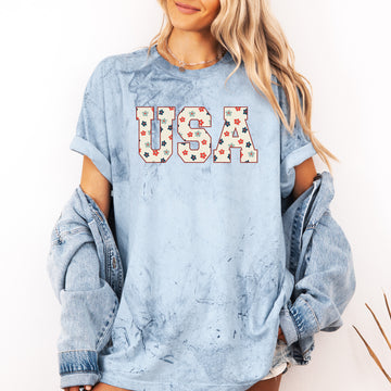 USA Flowers, Minimalist, Patriotic, America, 4th of July, Color Blast Tshirt Comfort Colors T-Shirt