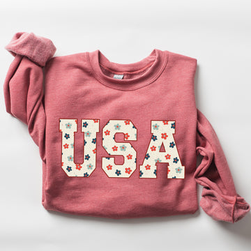 USA Flowers, Minimalist, Patriotic, America, 4th of July Sweatshirt
