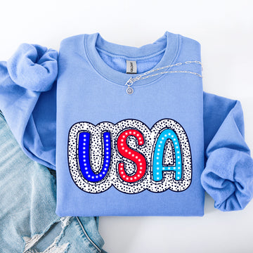 USA, Dalmatian Print, Patriotic, Red, White, Blue, America, 4th of July Sweatshirt