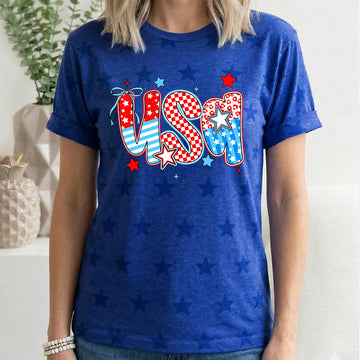 USA, Patriotic Patterns, Bow, Fourth of July, America, Star Pattern T-Shirt