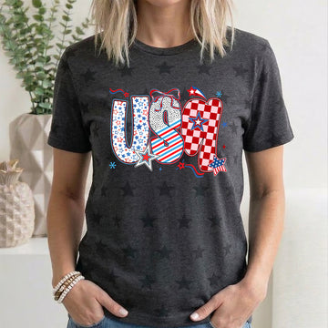 USA, Patriotic Patterns, Ribbons, Fourth of July, America, Star Pattern T-Shirt
