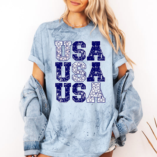 USA, Retro Patriotic, America, Stars, Blue, 4th of July, Color Blast Tshirt