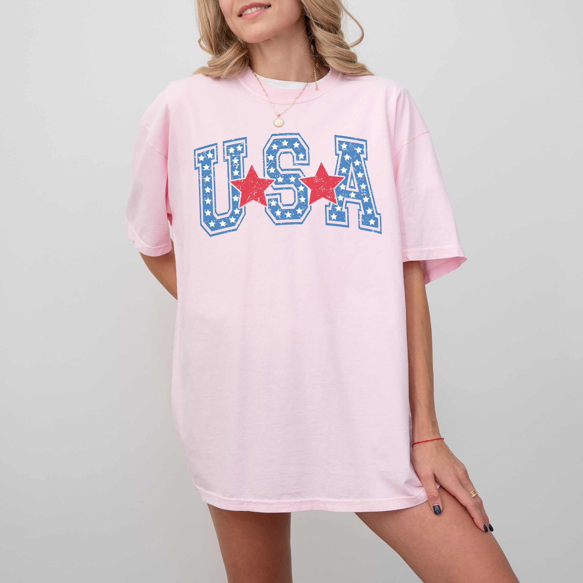 USA, Stars, Stripes, Patriotic, Retro, Varsity Style, Tshirt Comfort Colors T-Shirt
