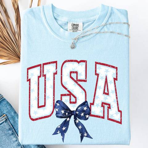 USA, Vintage Varsity, Bow, Ribbon, Patriotic, Gorgeous, America Comfort Colors T-Shirt