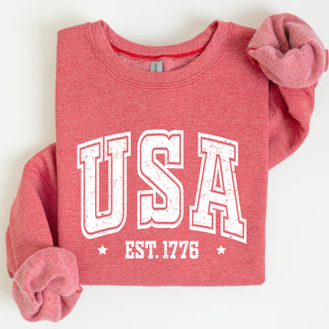 USA, est 1776, America, Patriotic, Vintage Varsity Sweatshirt
