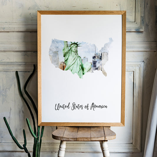 United States Of America Watercolor Map