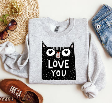 Retro Mini Cat Funny Sweatshirt, Vintage Valentine's Day Sweatshirt