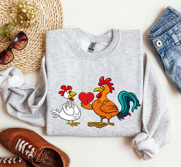 Retro Chicken Lovers Funny Sweatshirt, Vintage Valentine's Day Sweatshirt