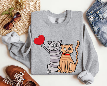 Retro Cat Lovers Funny Sweatshirt, Vintage Valentine's Day Sweatshirt