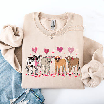 Valentine's Calves, Cows, Cute, Farm Life, Love, Hearts Sweatshirt