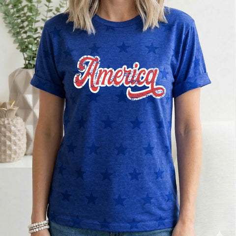 Vintage America, Fourth of July, America, Patriotic, USA, Star Pattern T-Shirt
