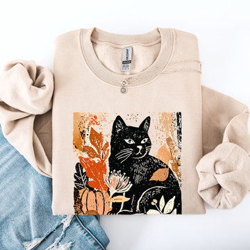 Vintage Black Cat, Halloween, Autumn, Fall, Pumpkin Sweatshirt