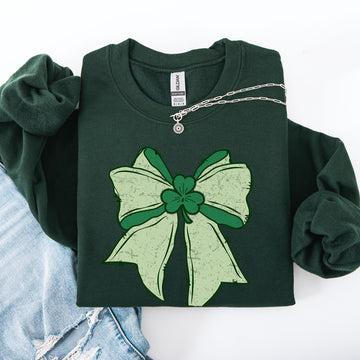Vintage Bow, Coquette, St Patrick's Day, Shamrock, Clover, Lucky, Leprechaun Sweatshirt