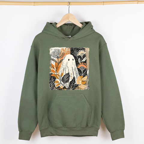 Vintage Ghost Halloween, Botanical, Floral, Autumn, Fall, Graphic Hoodie, Hooded Sweatshirt