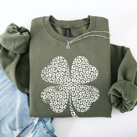 Vintage Leopard Print Shamrock, St Patrick's Day, Lucky Sweatshirt