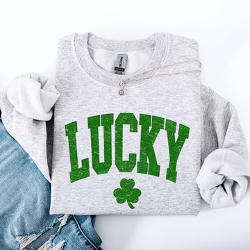 Vintage Lucky, Collegiate, Varsity, St Patrick's Day, Shamrock, Clover, Lucky, Leprechaun Sweatshirt
