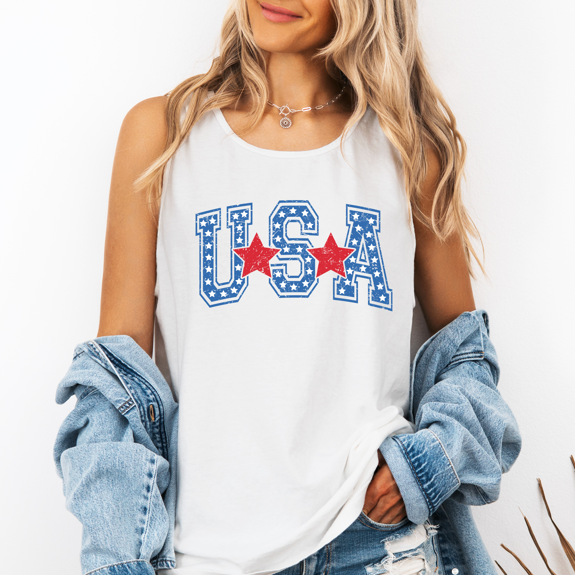 Vintage USA Red Stars, Fourth of July, America, Patriotic, USA Comfort Colors Tank Top