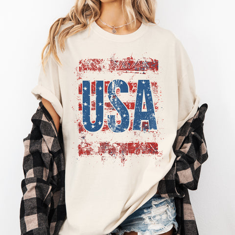 Vintage USA, Flag, Patriotic, America, Red White and Blue Comfort Colors T-Shirt