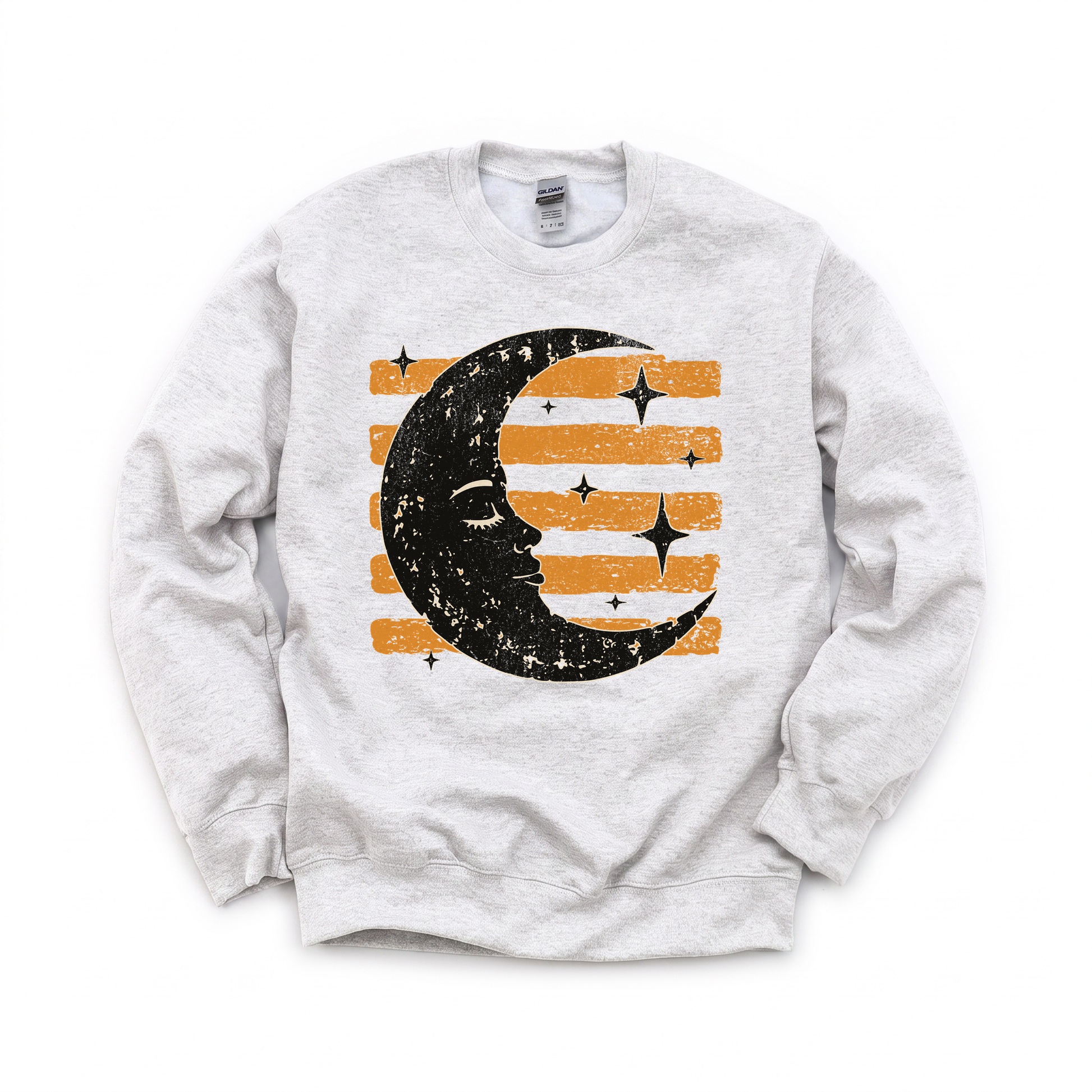 Vintage Crescent Moon graphic on Gildan 18000 in Ash