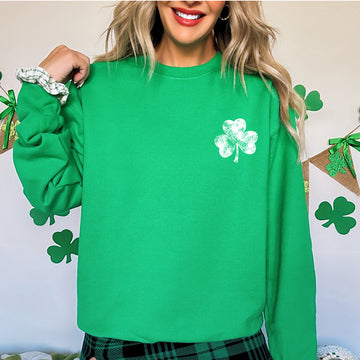 Vintage, Shamrock, Pocket Print, St Patrick's day, Lucky, Irish Sweatshirt