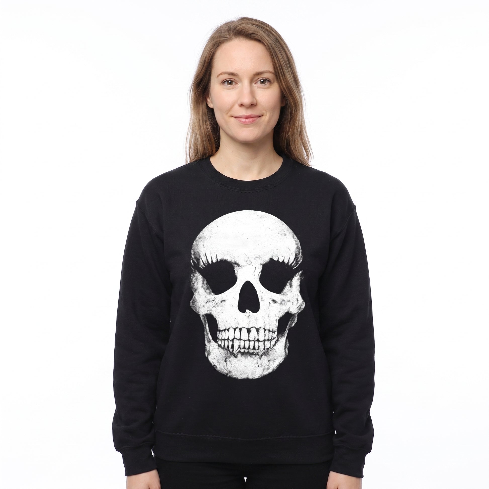 Model wearing the Vintage Skull sweatshirt in Black, cover image 1
