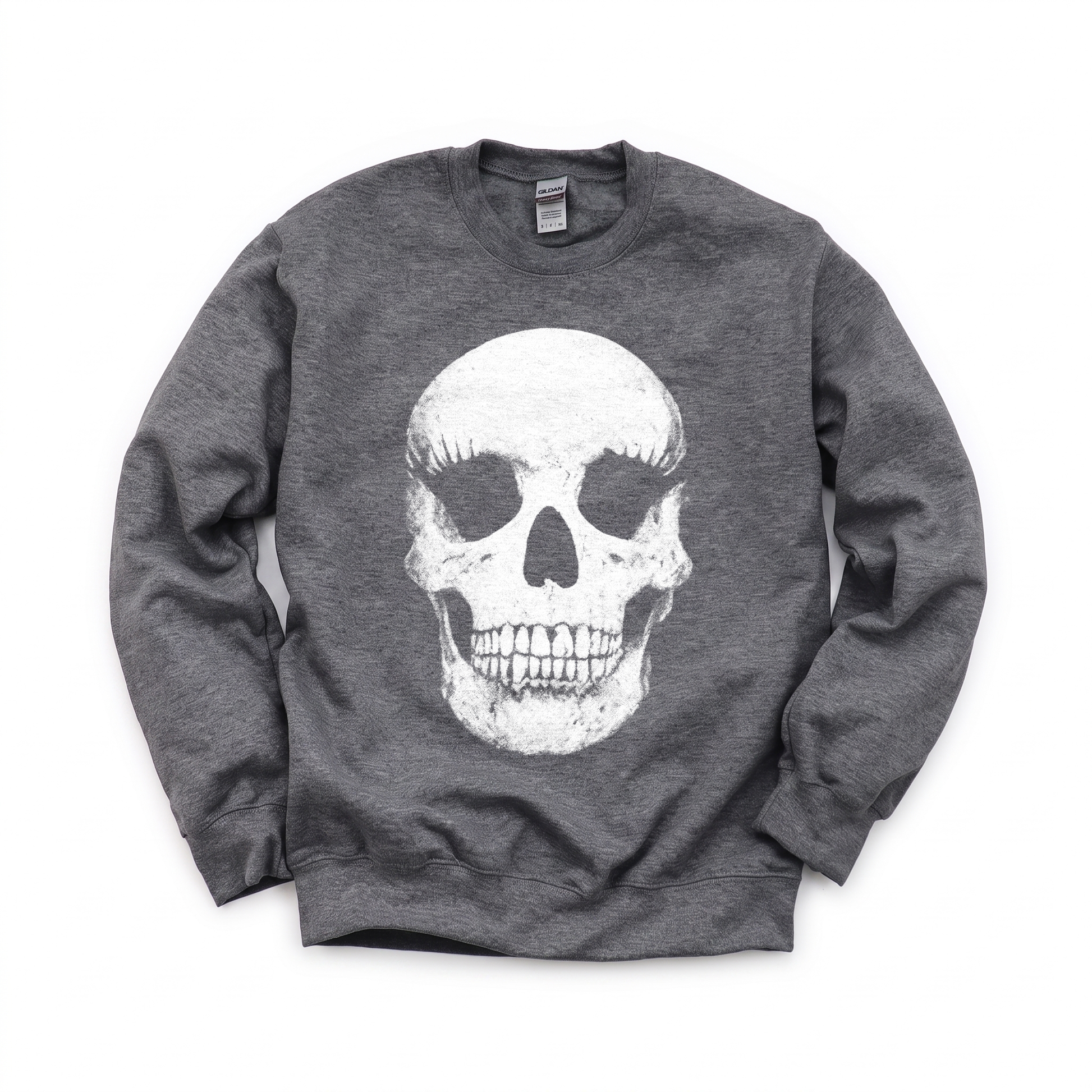Vintage Skull graphic on Gildan 18000 in Dark Heather