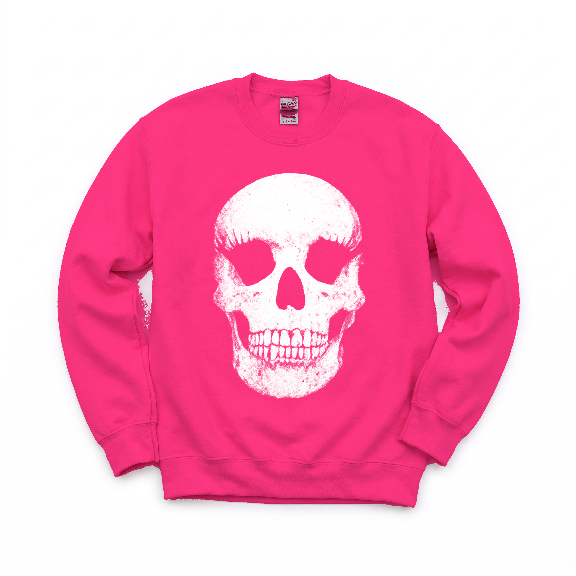 Vintage Skull graphic on Gildan 18000 in Heliconia