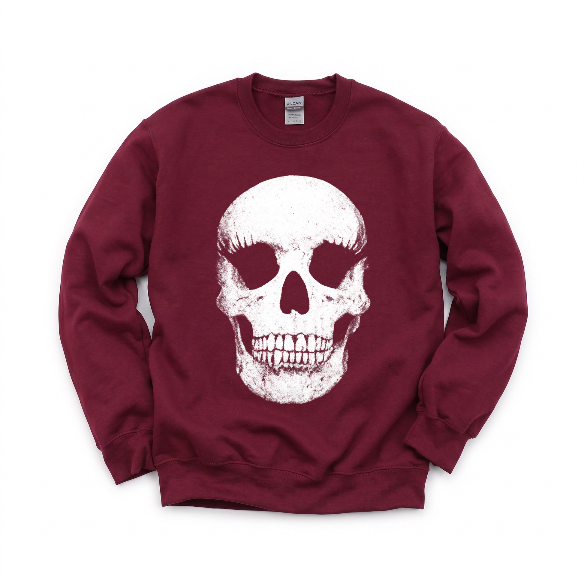 Vintage Skull graphic on Gildan 18000 in Maroon