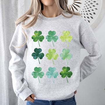 Watercolor Shamrocks In Rows, St Patrick's Day Sweatshirt