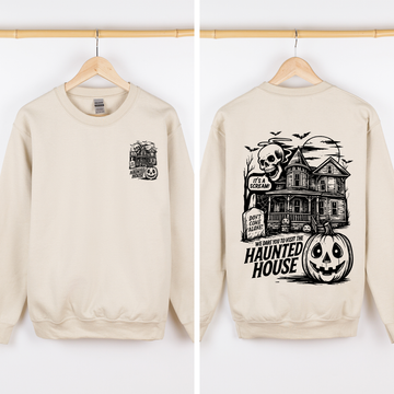 We Dare You To Visit The Haunted House, Spooky, Halloween, Pumpkin Sweatshirt