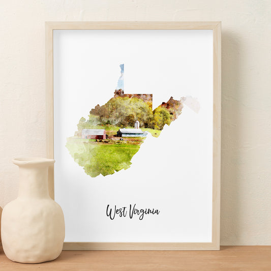 West Virginia Watercolor Map