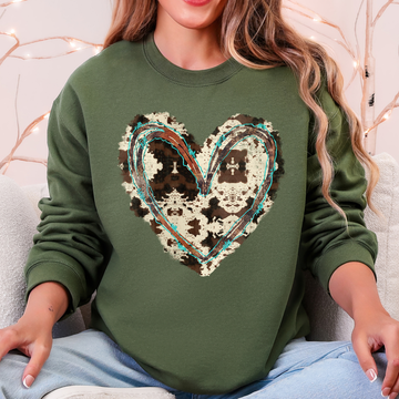 Western Heart, Cowhide Print, Valentine's Day, Love Sweatshirt