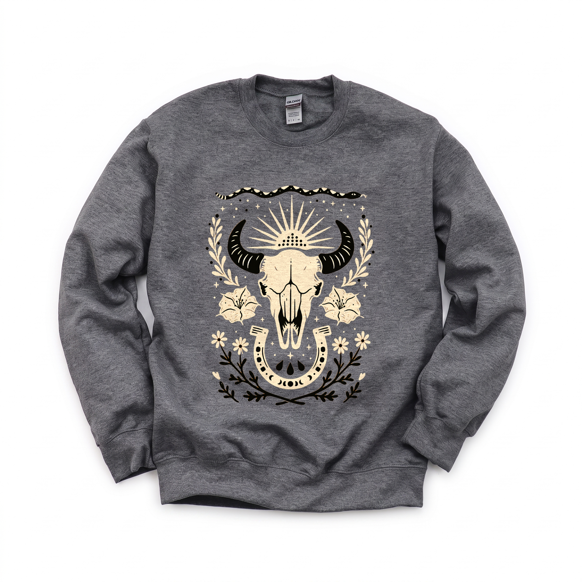 Western graphic on Gildan 18000 in Dark Heather