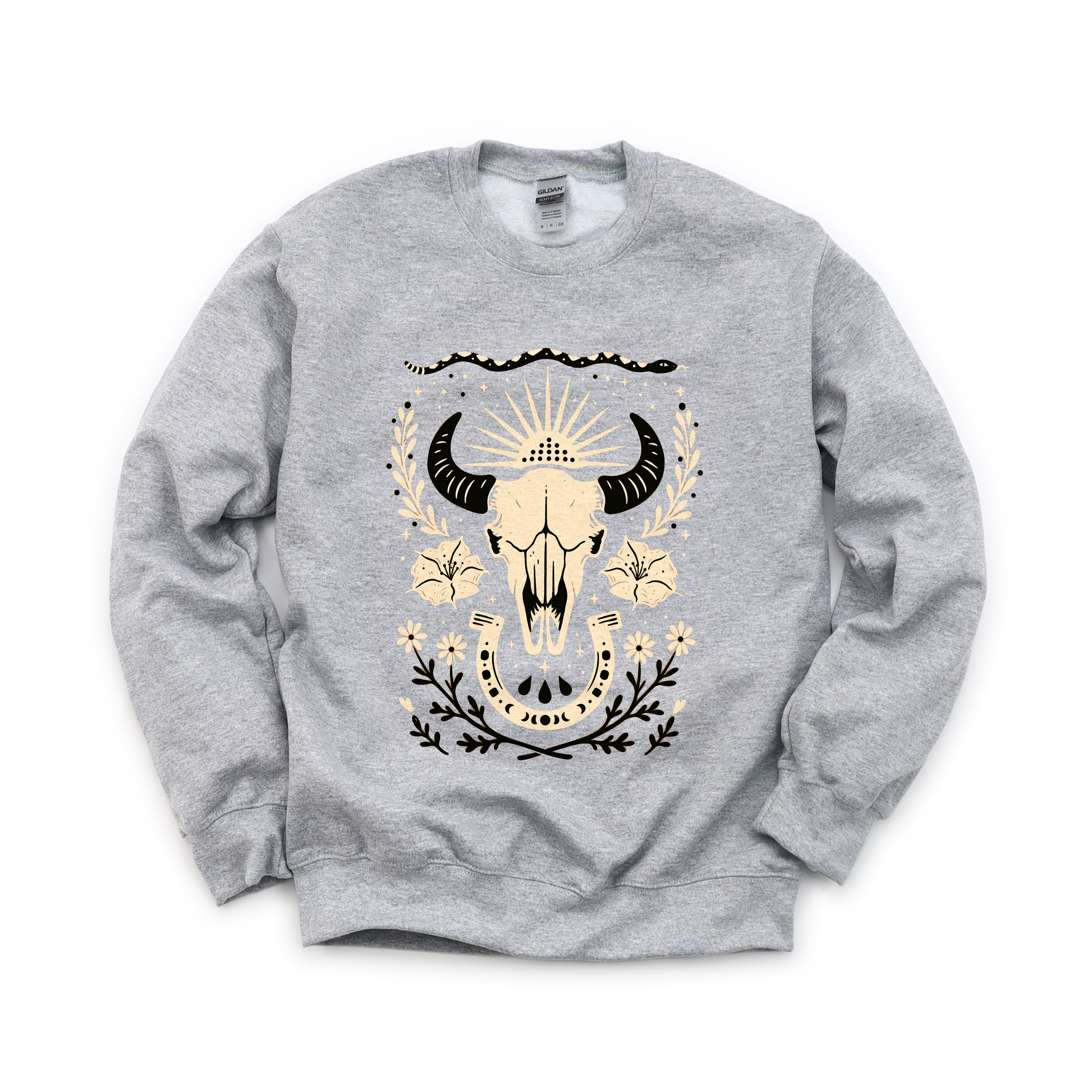 Western graphic on Gildan 18000 in Sport Grey